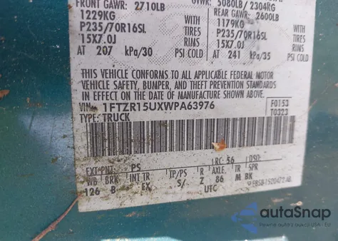 1998 Ford Ranger Splash/Xl/Xlt from USA, damaged, VIN 1FTZR15UXWPA63976